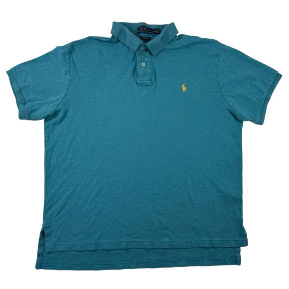 Polo Ralph Lauren Mens Large Teal Custom Fit Short Sleeve Polo Shirt - Picture 1 of 9
